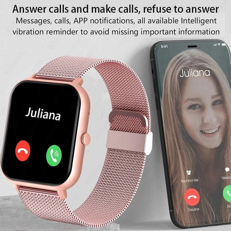 Smartwatch com Dial Personalizado para Mulheres, Chamada, Bluetooth, Música, Toque Completo, Pulseira, Relógio, Android, iOS, Impermeável - Easy Pick