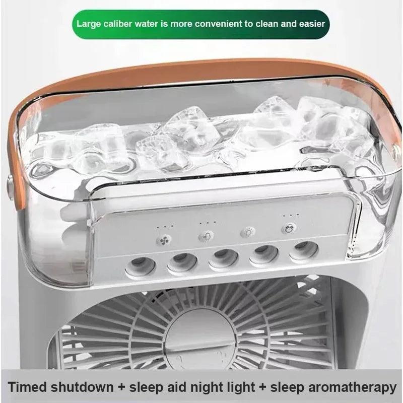 Ventilador portátil de ar condicionado, ventilador elétrico, luz noturna LED, névoa de água, diversão 3 em 1, ar umidifie para casa - Easy Pick